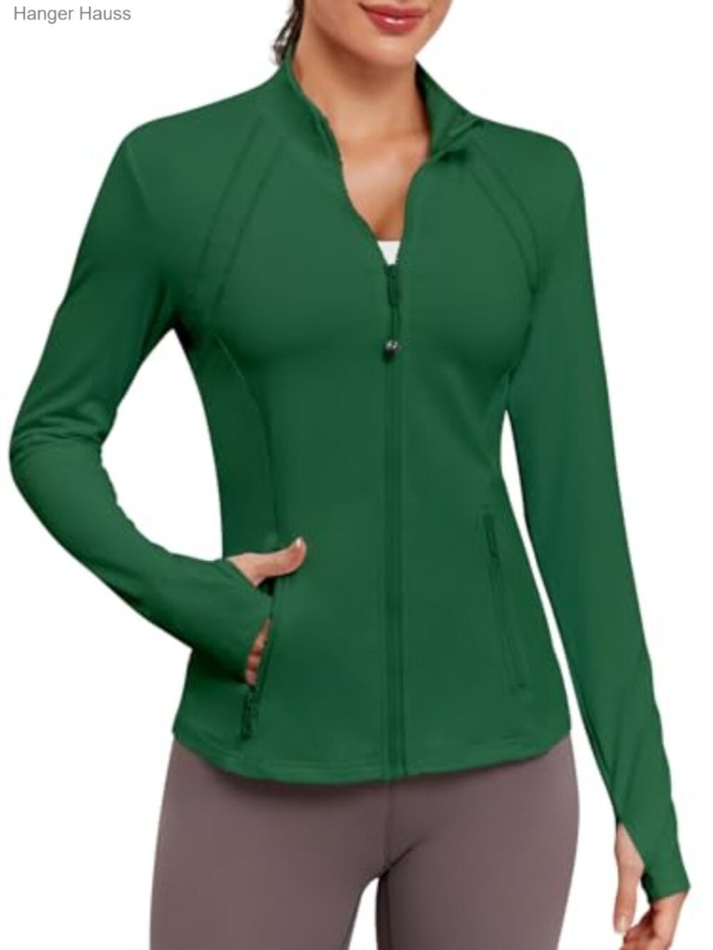 Fitted Athletic Zip Up Jacket with Thumb Holes